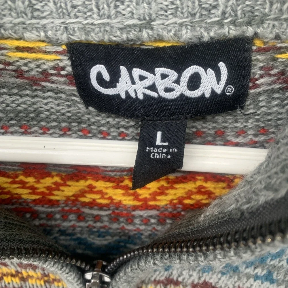 Carbon Gray With Bold Aztec Print Style 1/4 Zip Sweater Size Large